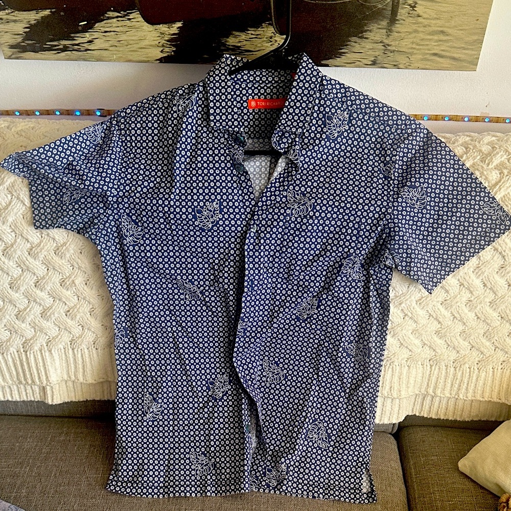 Tori Richard Navy Geometric Print Button Down Shirt